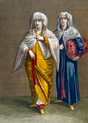 Frau eines französischen Kaufmanns auf dem Weg zu den Bädern, Tafel 62 aus 